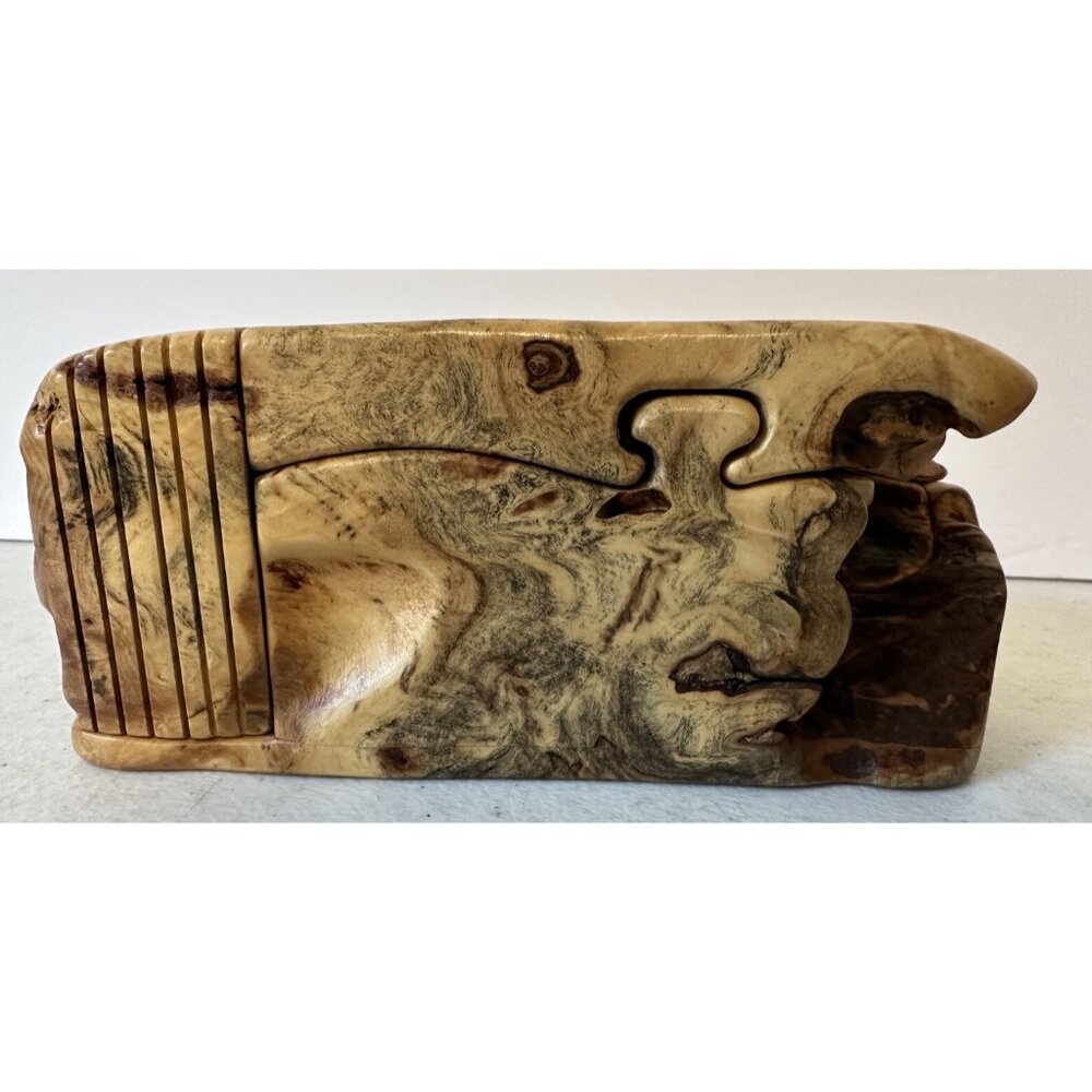 Burl Wood puzzle box Don Rupard 4 piece trinket very knotty handmade burlwood